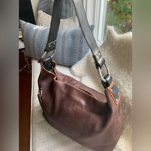 Ellington Italian leather shoulder bag. Rich brown leather with light tan liner